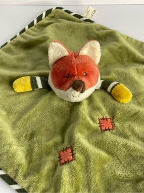 Bukowski Plush Foxy Lovey Blanket - Green, Orange & Yellow 14”x14”
